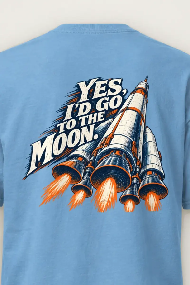 "Yes, I’d Go to the Moon" Heavyweight Unisex Crewneck T-shirt - the graphic up close