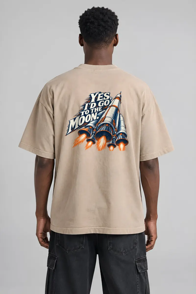 “Yes, I’d Go to the Moon” Men’s Oversized Heavyweight Crewneck T-Shirt