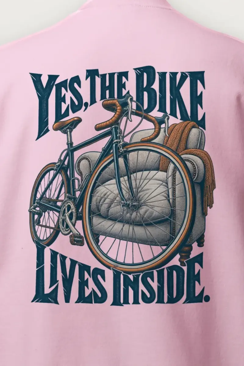 "Yes The Bike Lives Inside" Heavy Blend Unisex Crewneck Sweatshirt - the graphic up close