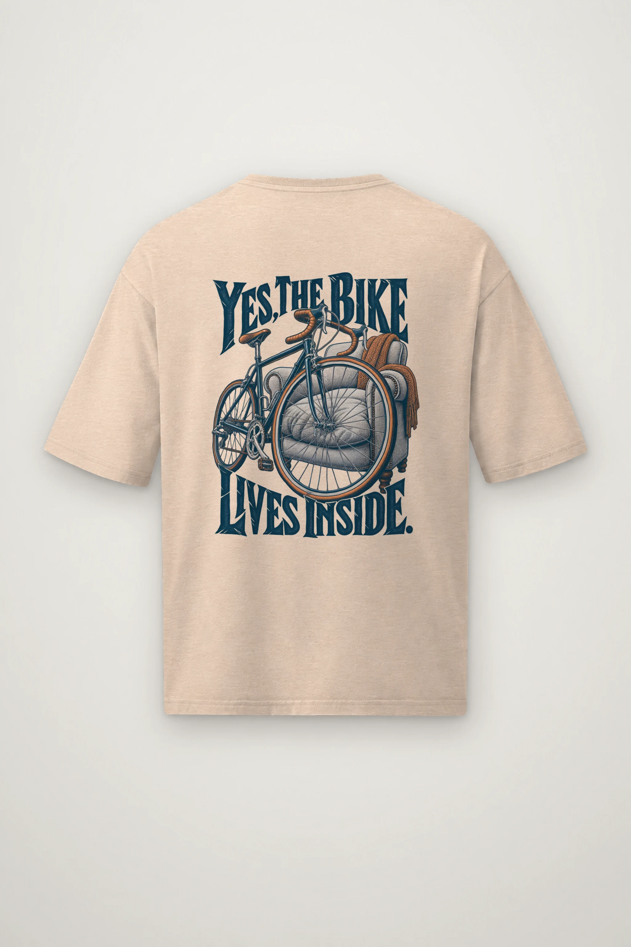 "Yes, The Bike Lives Inside" Men's Oversized Heavyweight Crewneck T-Shirt