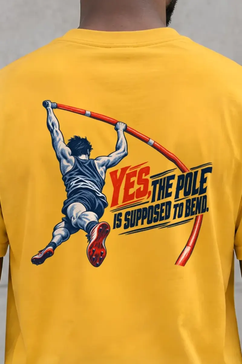 "Yes, the Pole Is Supposed to Bend" Heavyweight Unisex Crewneck T-shirt - the graphic up close