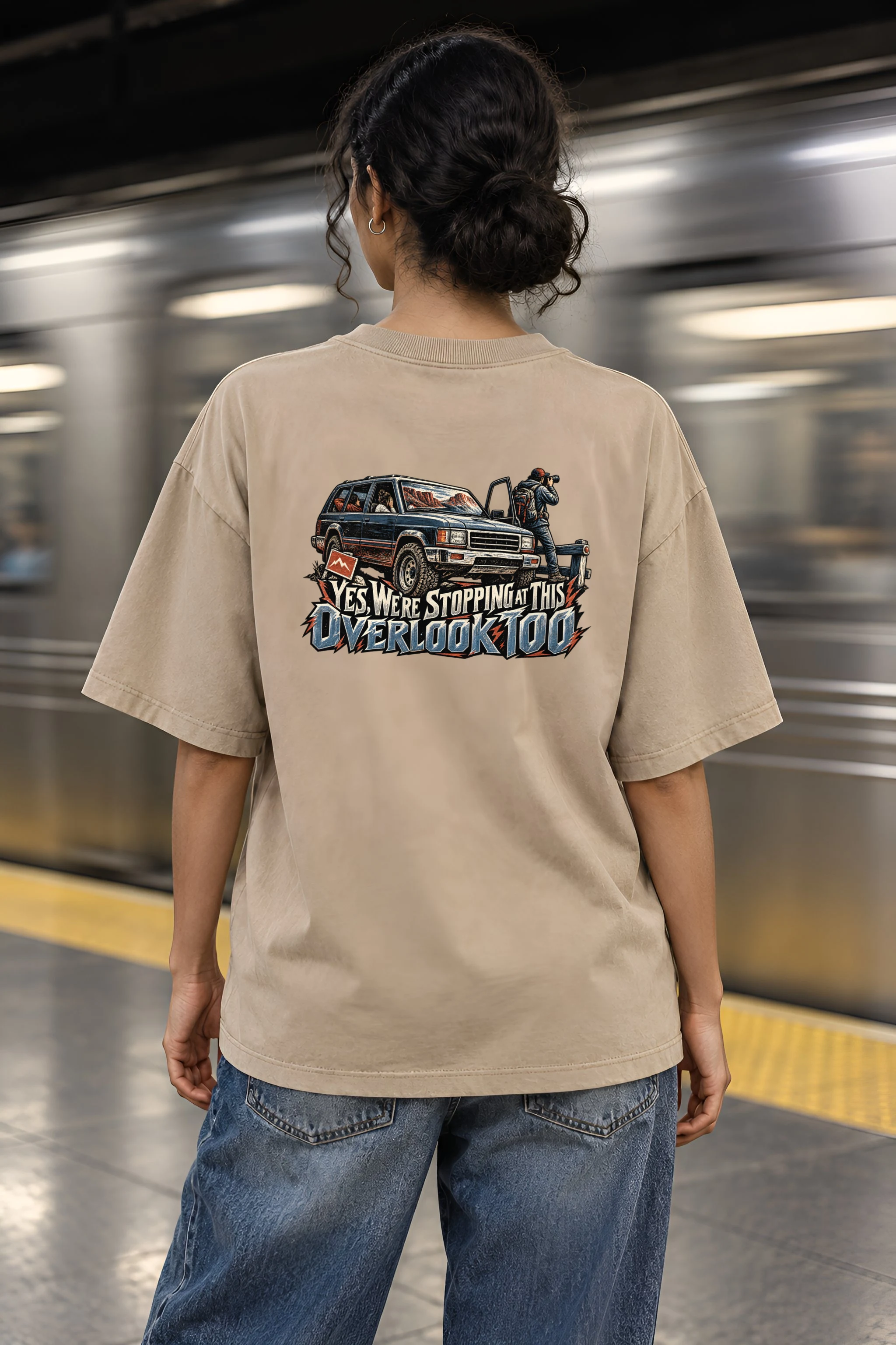 "Yes, We're Stopping at This Overlook Too" Unisex Oversized Heavyweight Crewneck T-Shirt