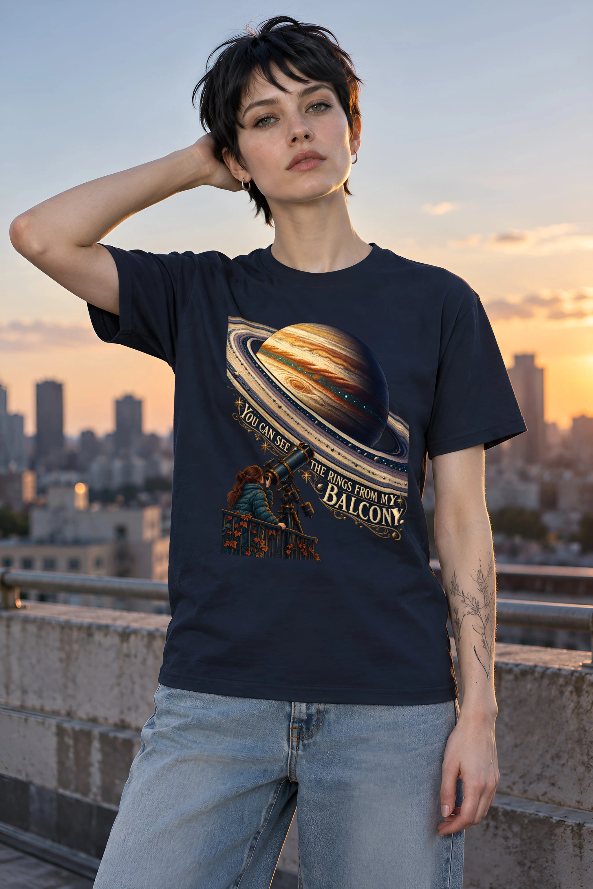 "You Can See The Rings From My Balcony" Heavyweight Unisex Crewneck T-shirt