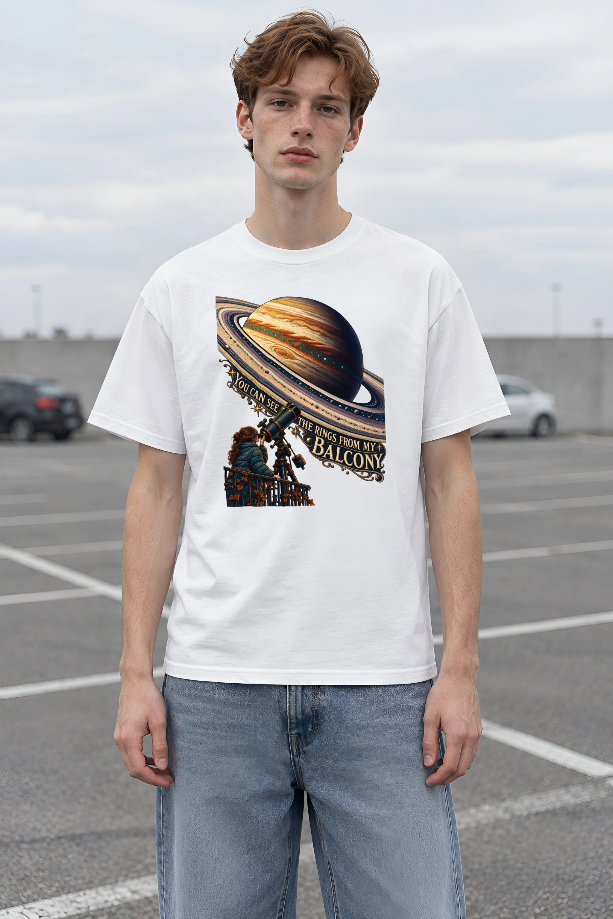 "You Can See The Rings From My Balcony" Heavyweight Unisex Crewneck T-shirt