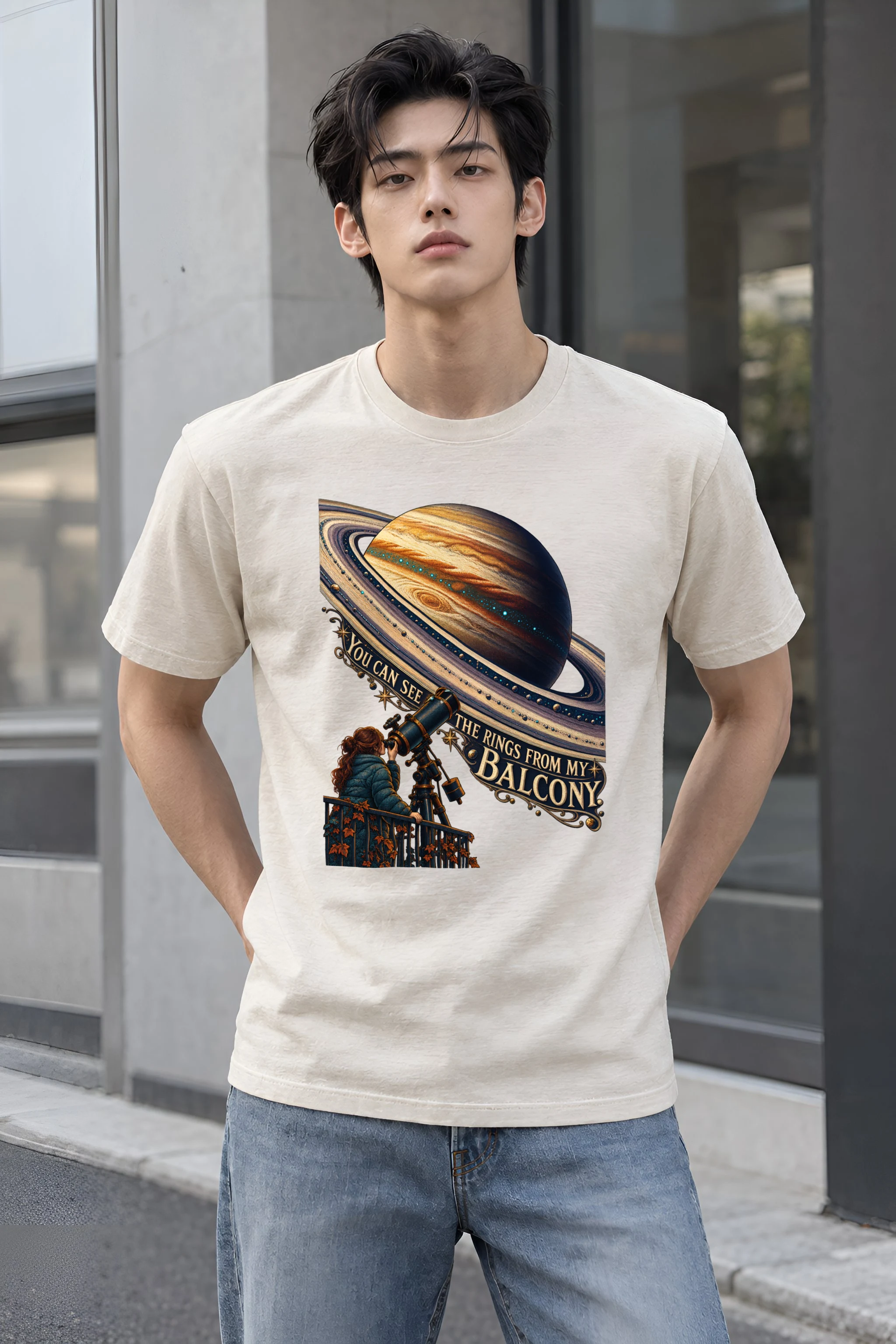 "You Can See The Rings From My Balcony" Heavyweight Unisex Crewneck T-shirt