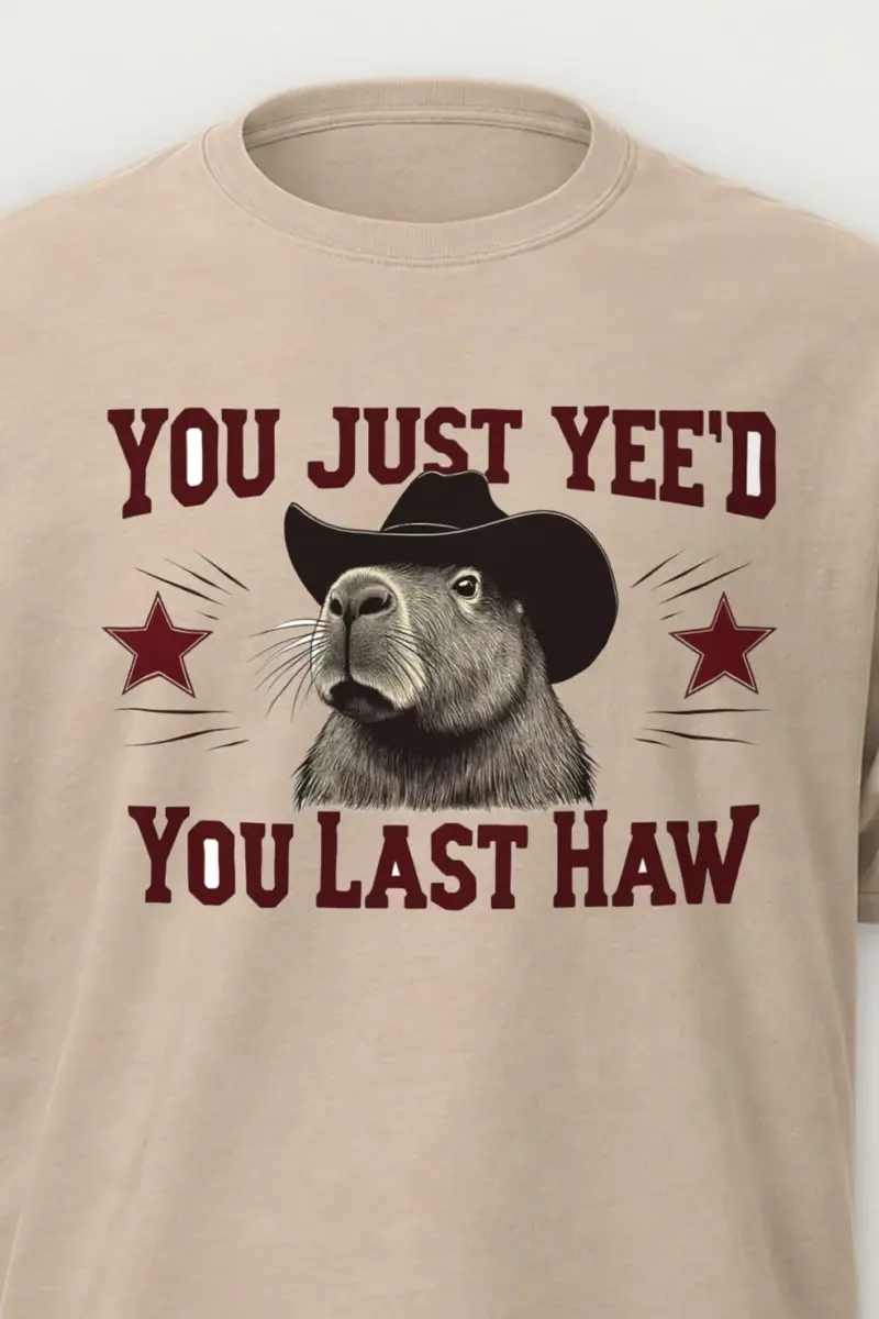 "You Just Yee’d" Heavyweight Unisex Crewneck T-shirt - the graphic up close