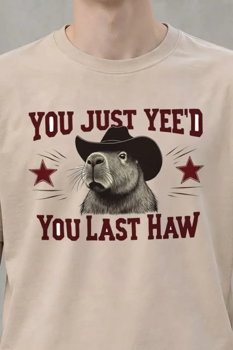 "You Just Yee’d" Heavyweight Unisex Crewneck T-shirt - the graphic up close