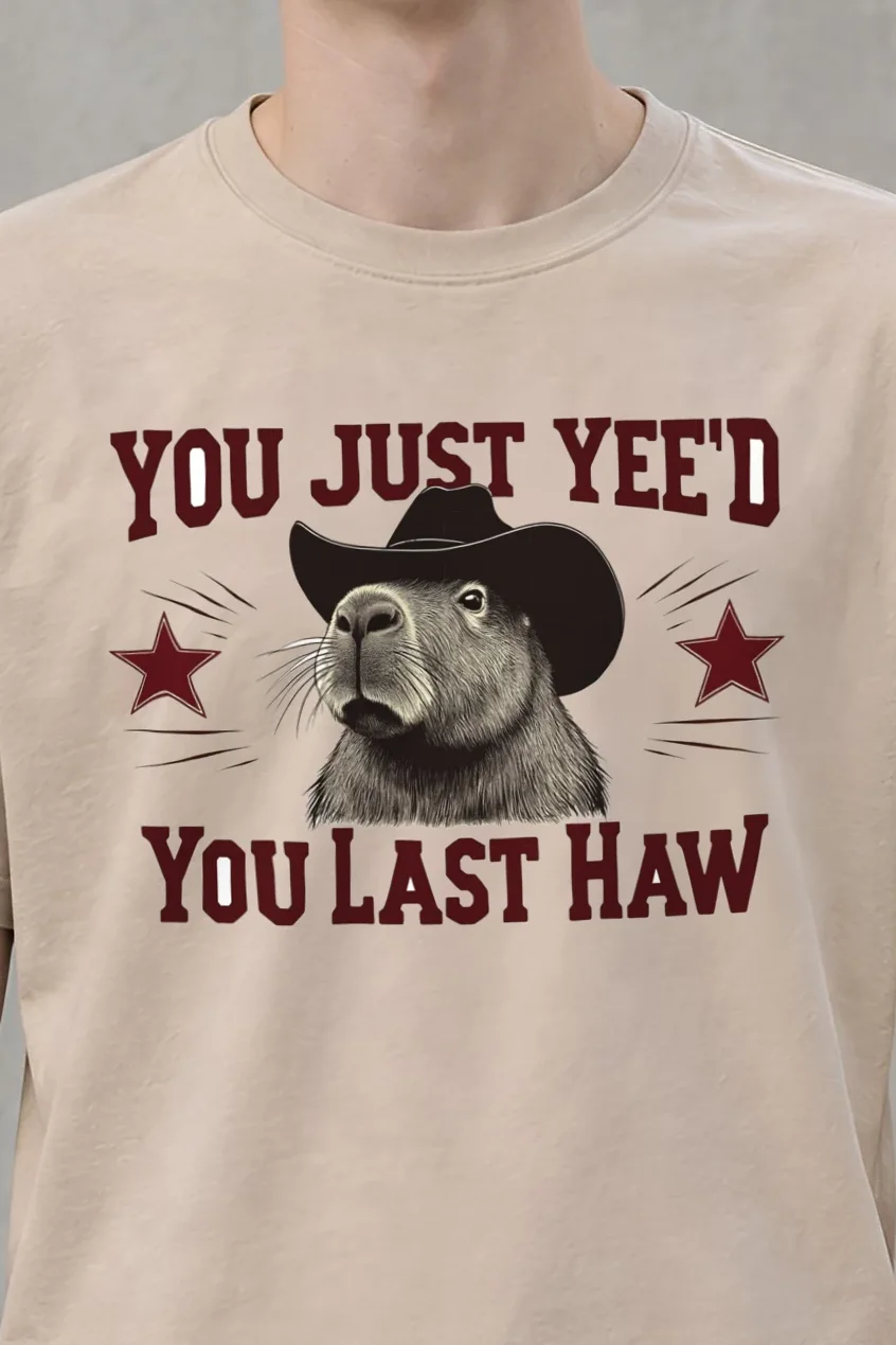 "You Just Yee’d" Heavyweight Unisex Crewneck T-shirt - the graphic up close