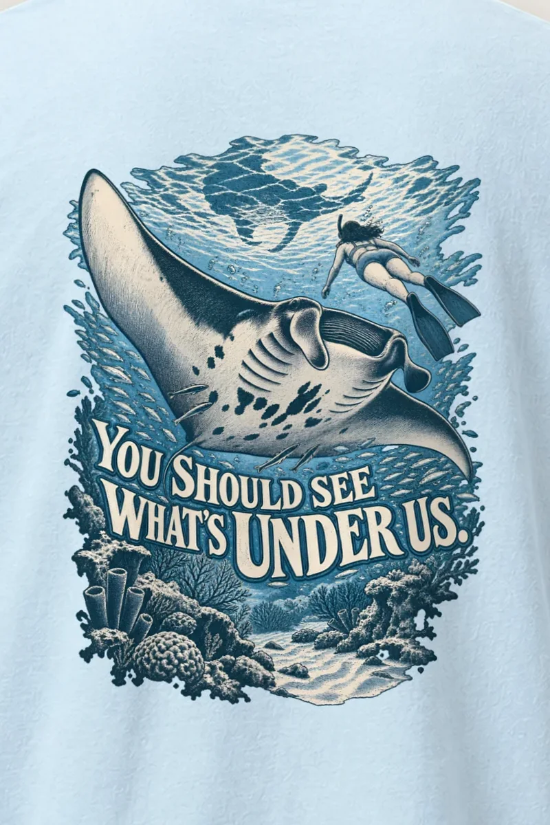"You Should See What’s Under Us" Heavyweight Unisex Crewneck T-shirt - the graphic up close