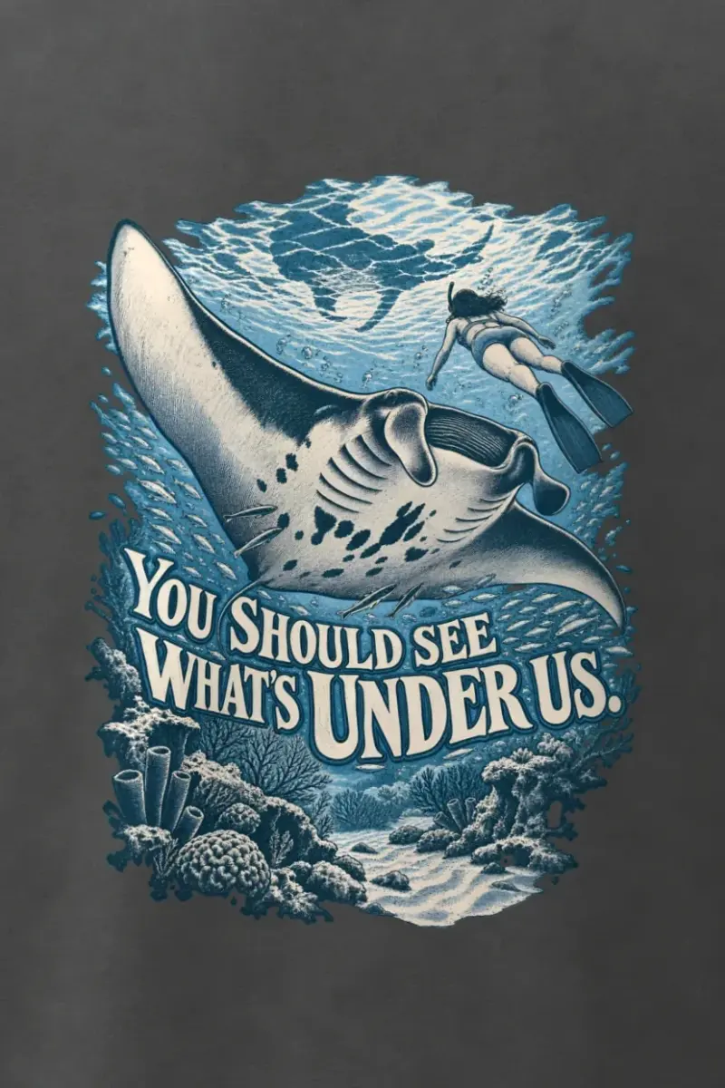 "You Should See What’s Under Us" Men’s Oversized Heavyweight Crewneck T-Shirt - the graphic up close