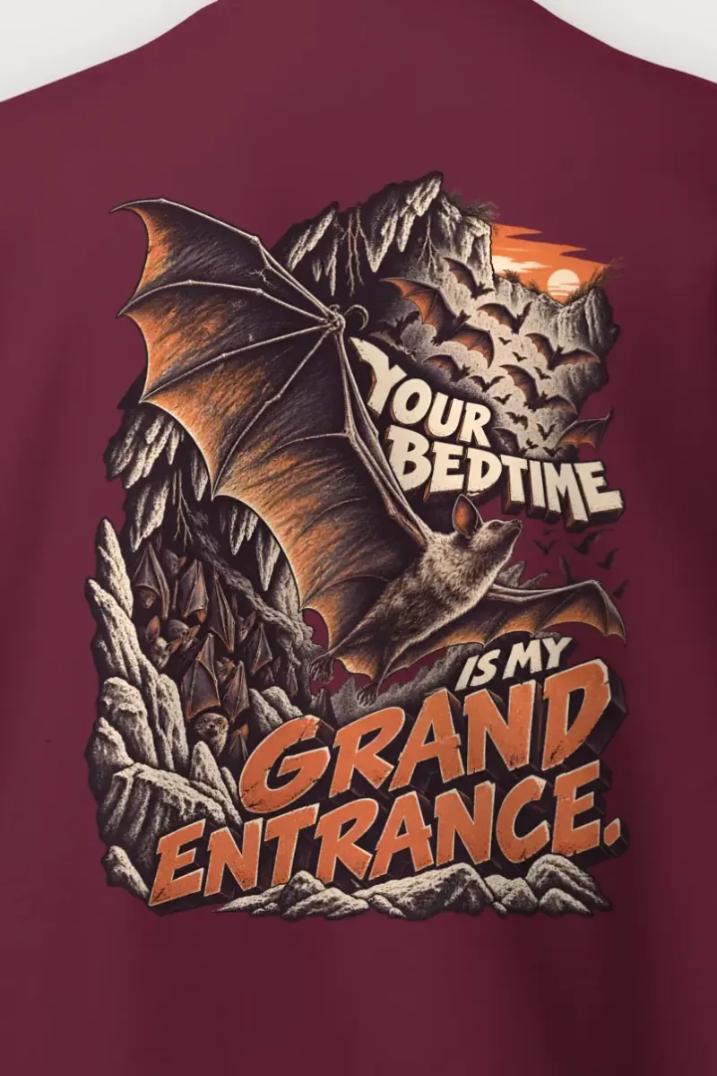 "Your Bedtime Is My Grand Entrance" Heavy Blend Unisex Crewneck Sweatshirt - the graphic up close