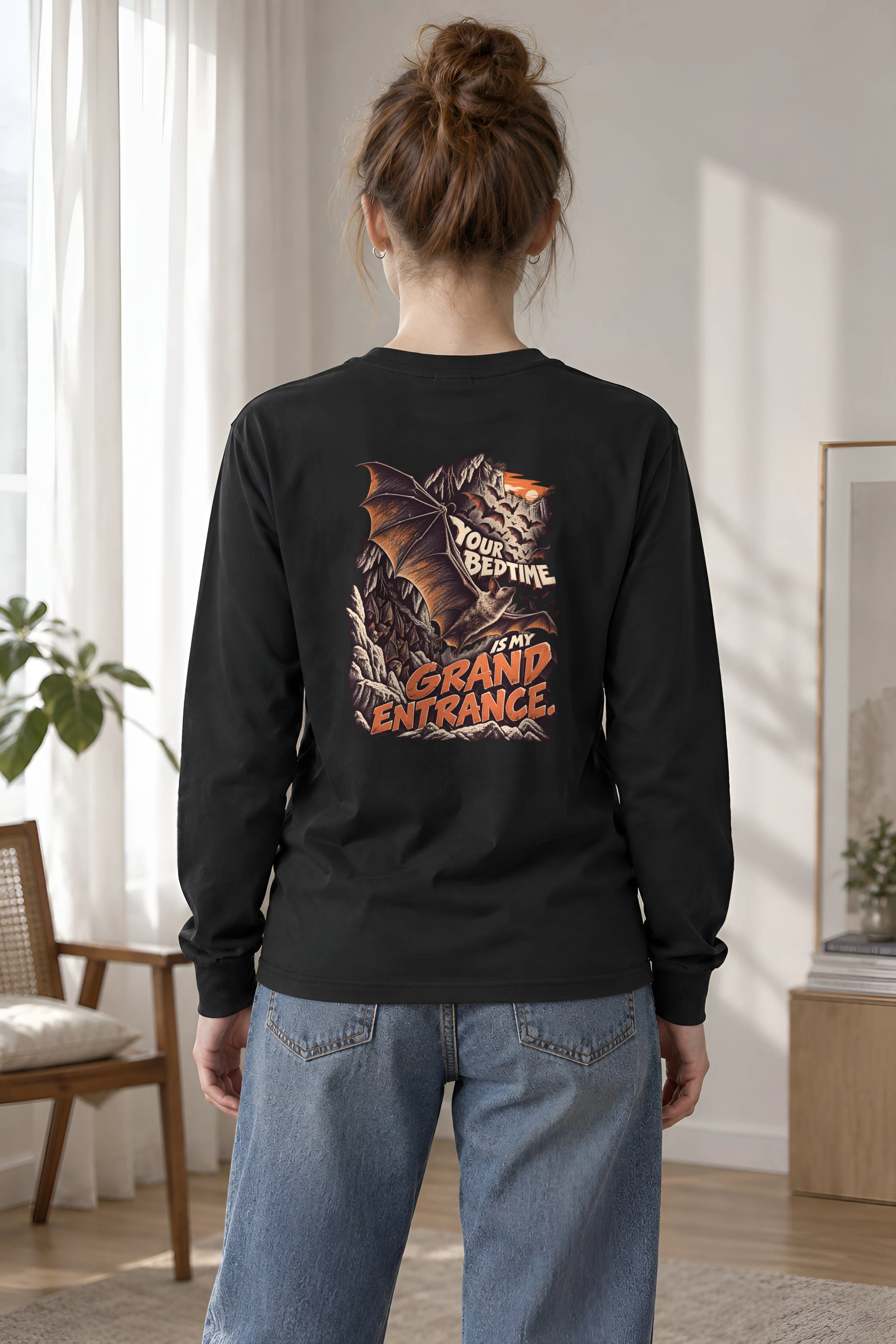 "Your Bedtime Is My Grand Entrance" Unisex Longsleeve T-shirt