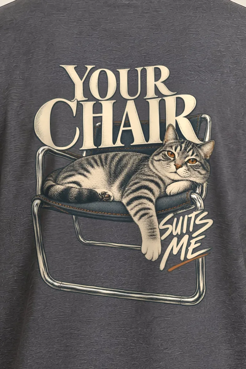 "Your Chair Suits Me" Heavyweight Unisex Crewneck T-shirt - the graphic up close