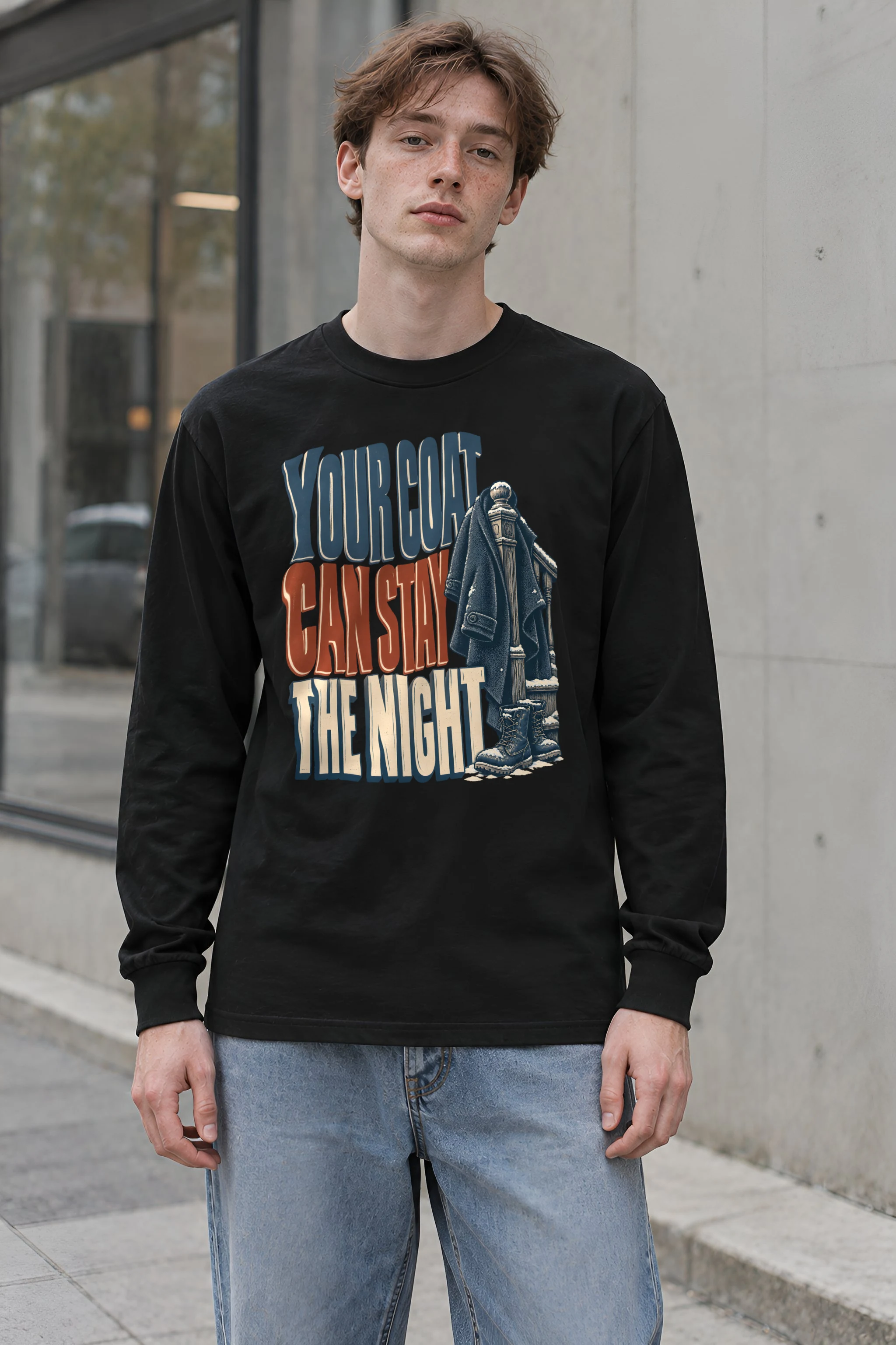 "Your Coat Can Stay the Night" Unisex Longsleeve T-shirt