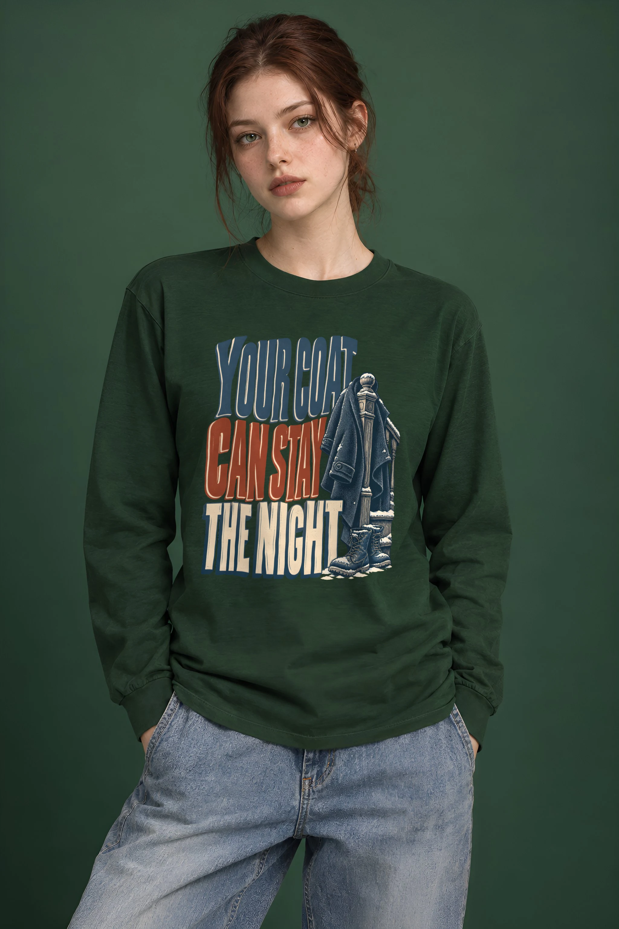 "Your Coat Can Stay the Night" Unisex Longsleeve T-shirt