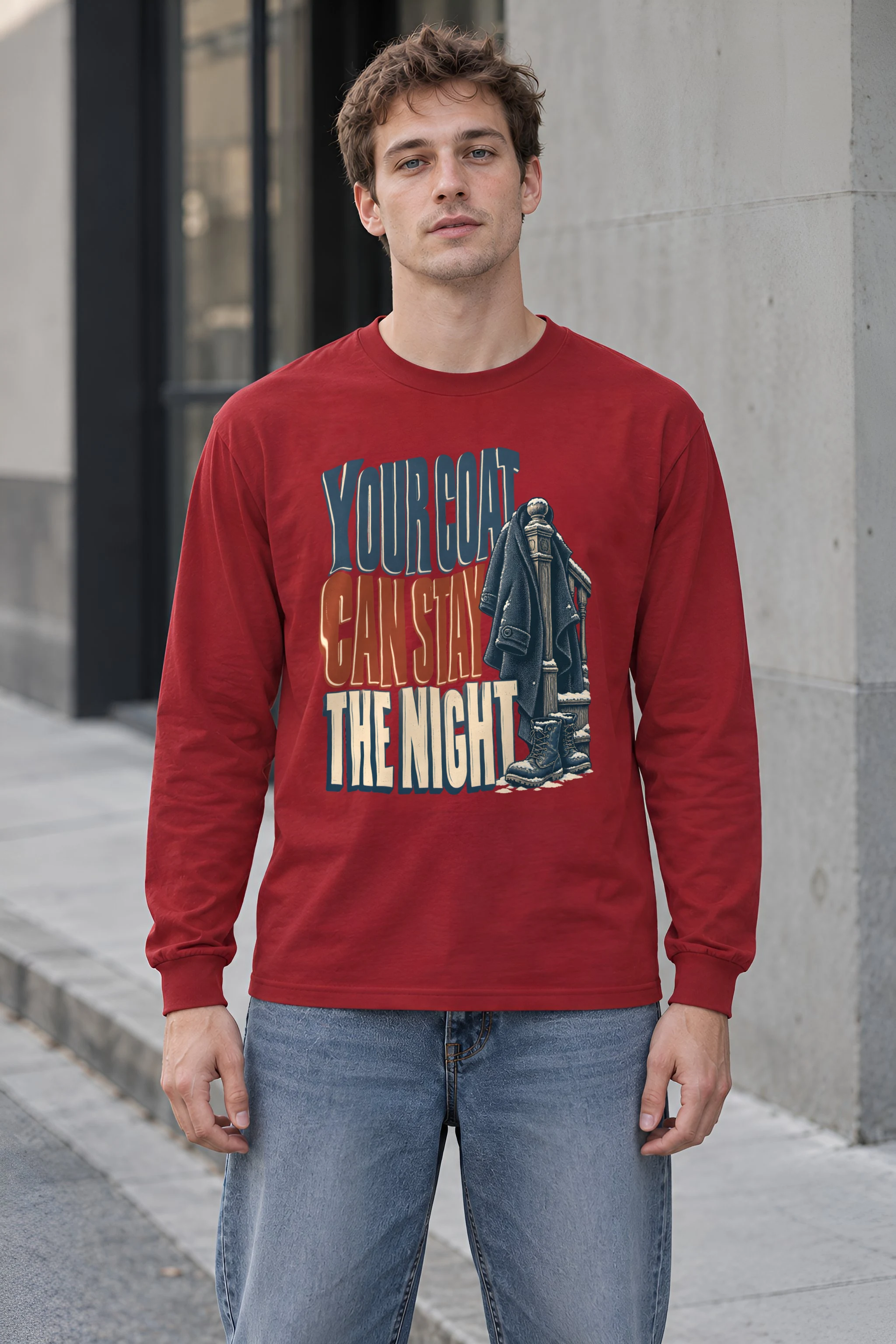 "Your Coat Can Stay the Night" Unisex Longsleeve T-shirt
