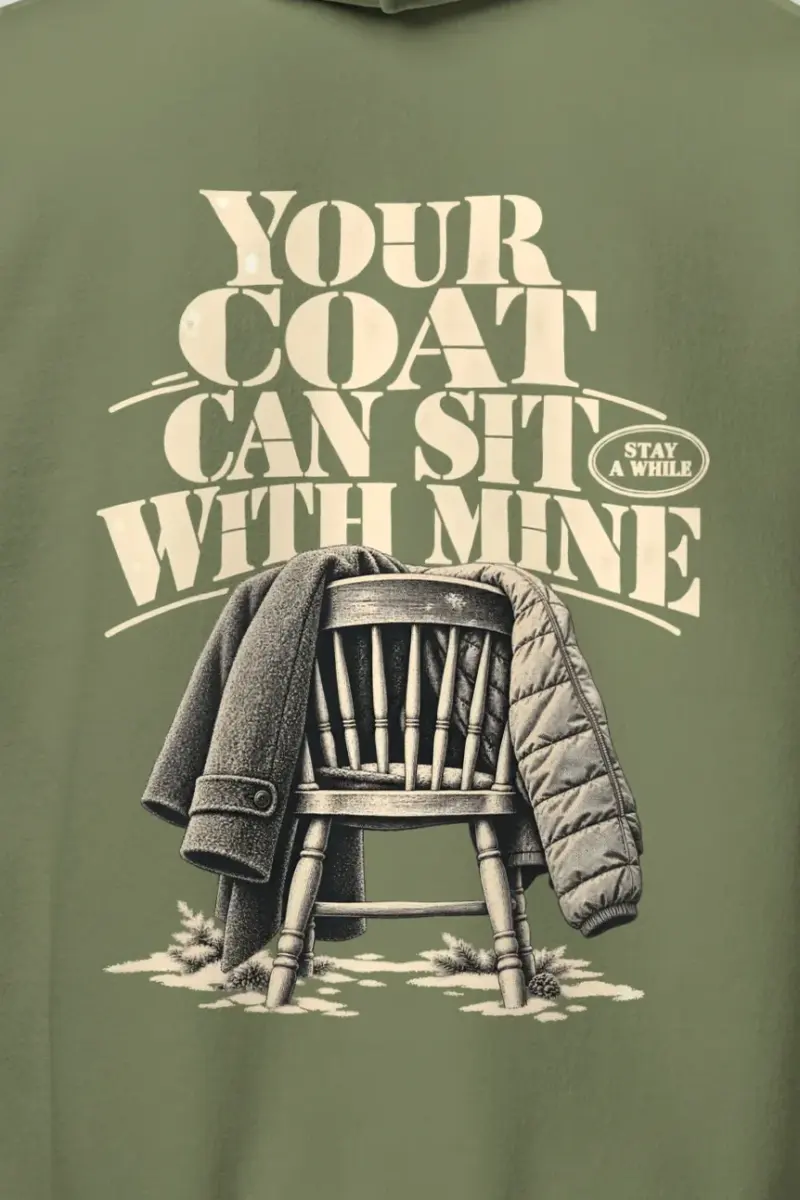 "Your Coat With Mine" Heavy Blend Unisex Pullover Hoodie - the graphic up close