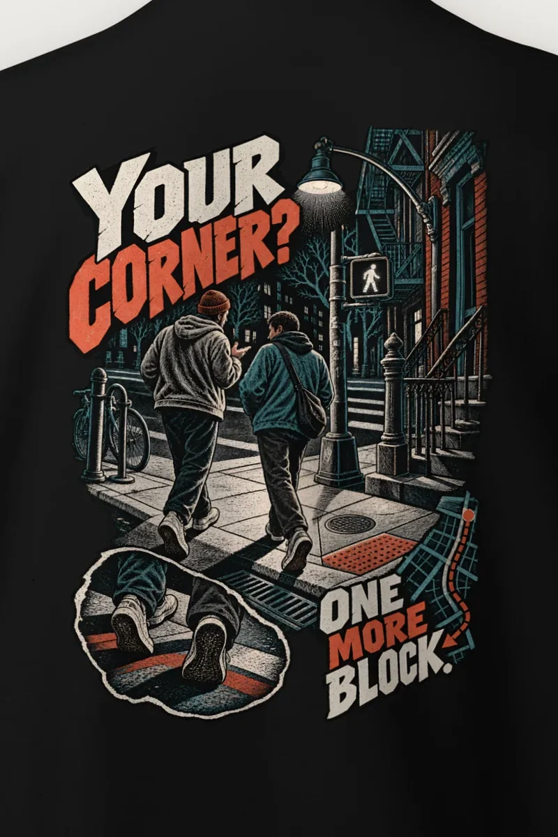 "Your Corner? One More Block" Heavy Blend Unisex Crewneck Sweatshirt - the graphic up close