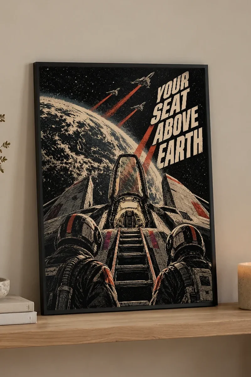 "Your Seat Above Earth" Premium Wooden Framed Poster - the graphic up close
