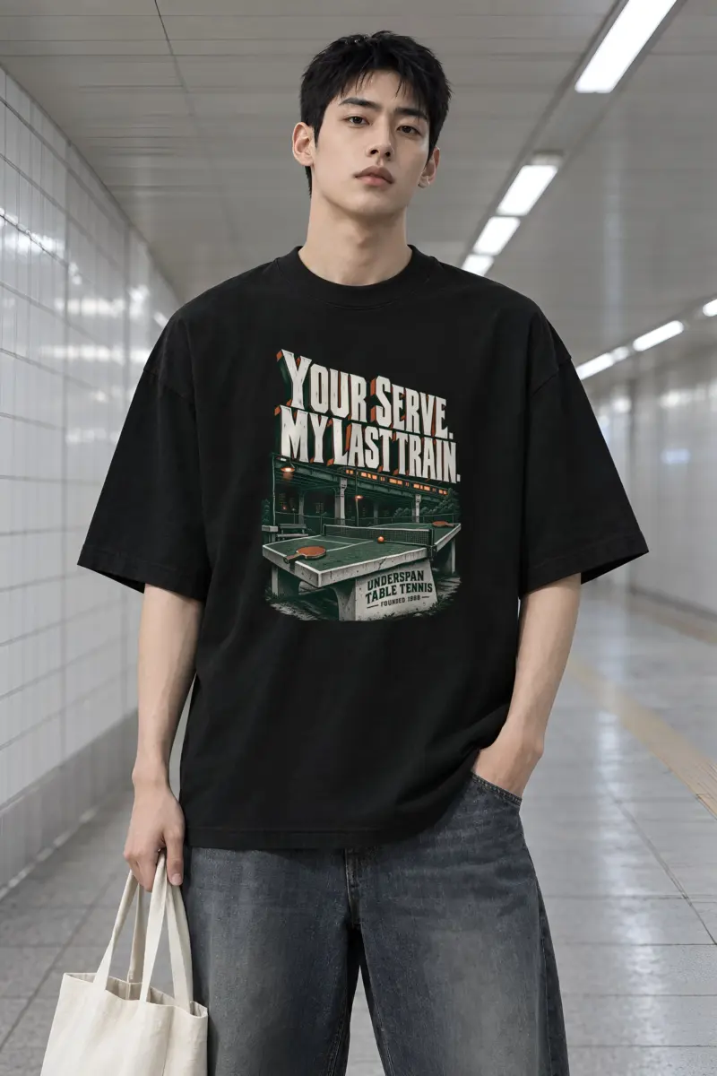 “Your Serve. My Last Train.” Men’s Oversized Heavyweight Crewneck T-Shirt