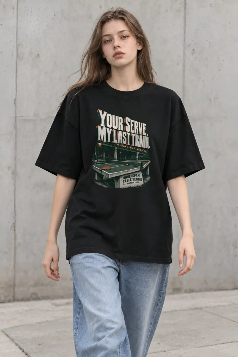 "Your Serve. My Last Train." Unisex Oversized Heavyweight Crewneck T-Shirt