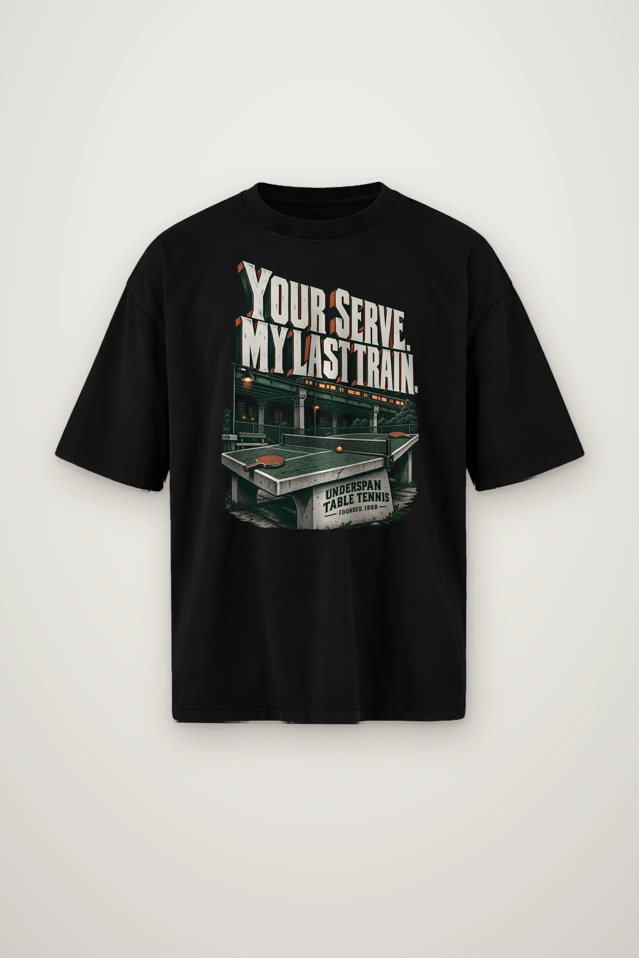 "Your Serve. My Last Train." Men's Oversized Heavyweight Crewneck T-Shirt