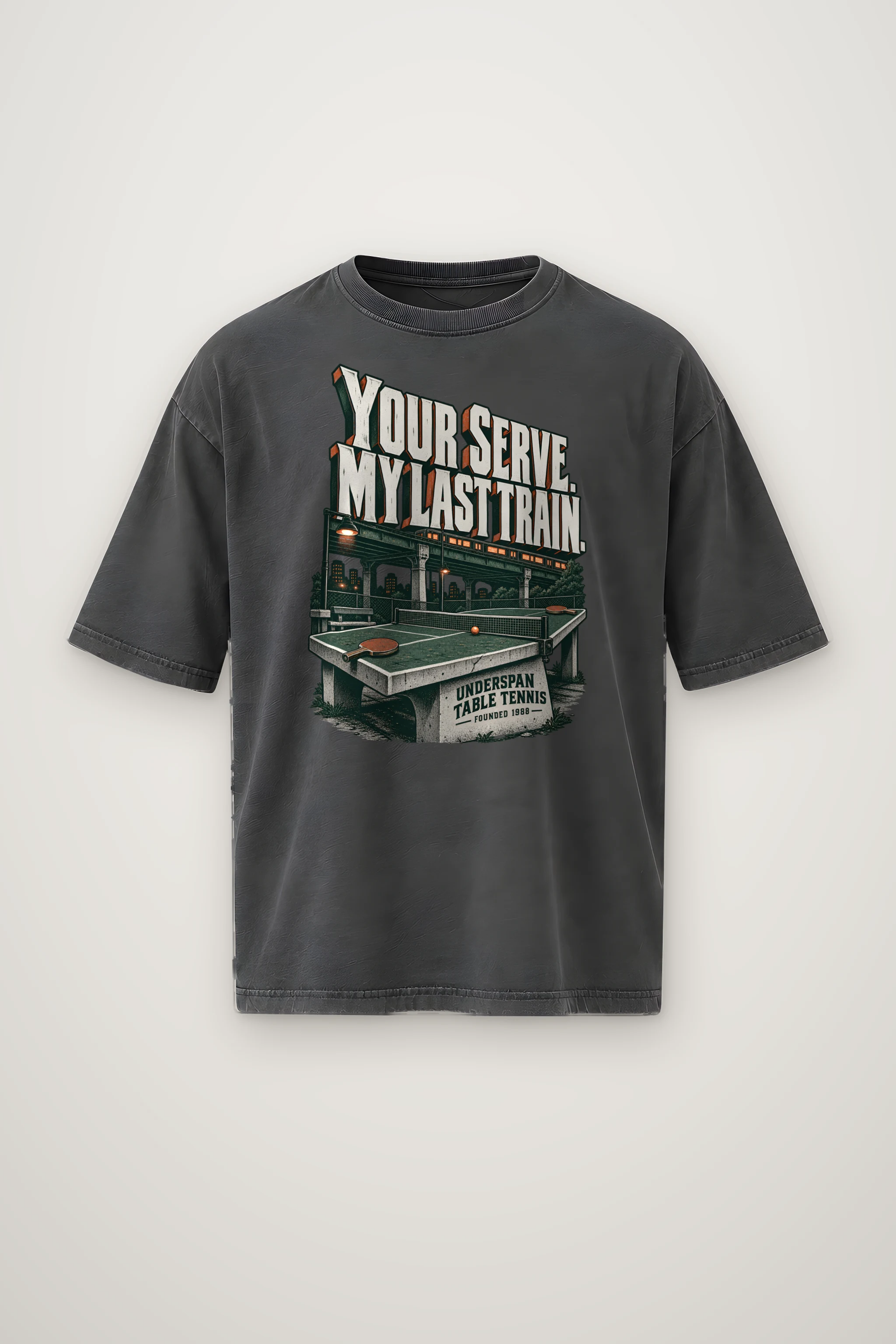 "Your Serve. My Last Train." Men's Oversized Heavyweight Crewneck T-Shirt